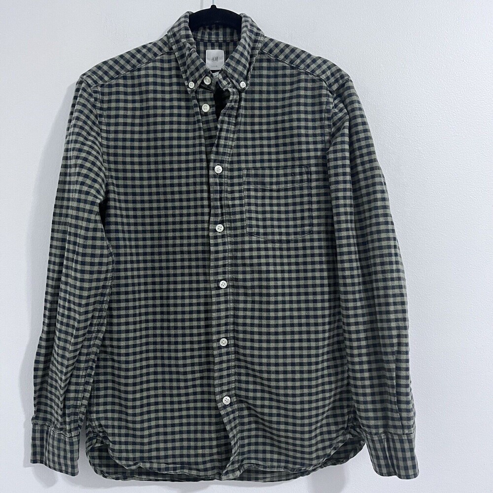 H&M L.O.G.O Plaid Button Up Shirt Size XS Green/ Black  Regular Fit Long Sleeve